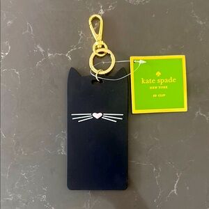 Kate Spade Black Cat ID Holder with Gold Clip